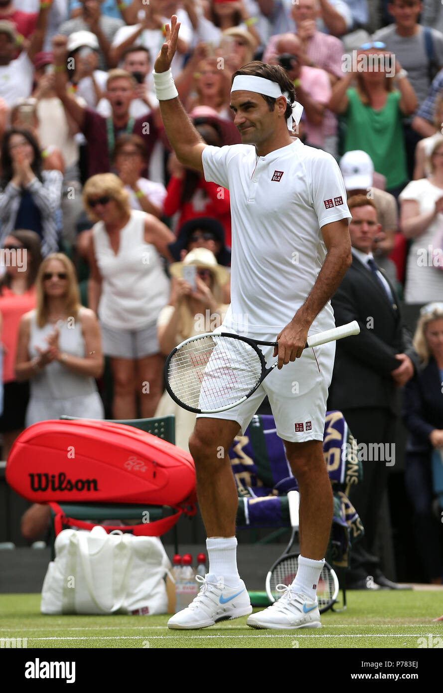 Roger Federer celebrates his win against Lukas Lacko on day three of ...