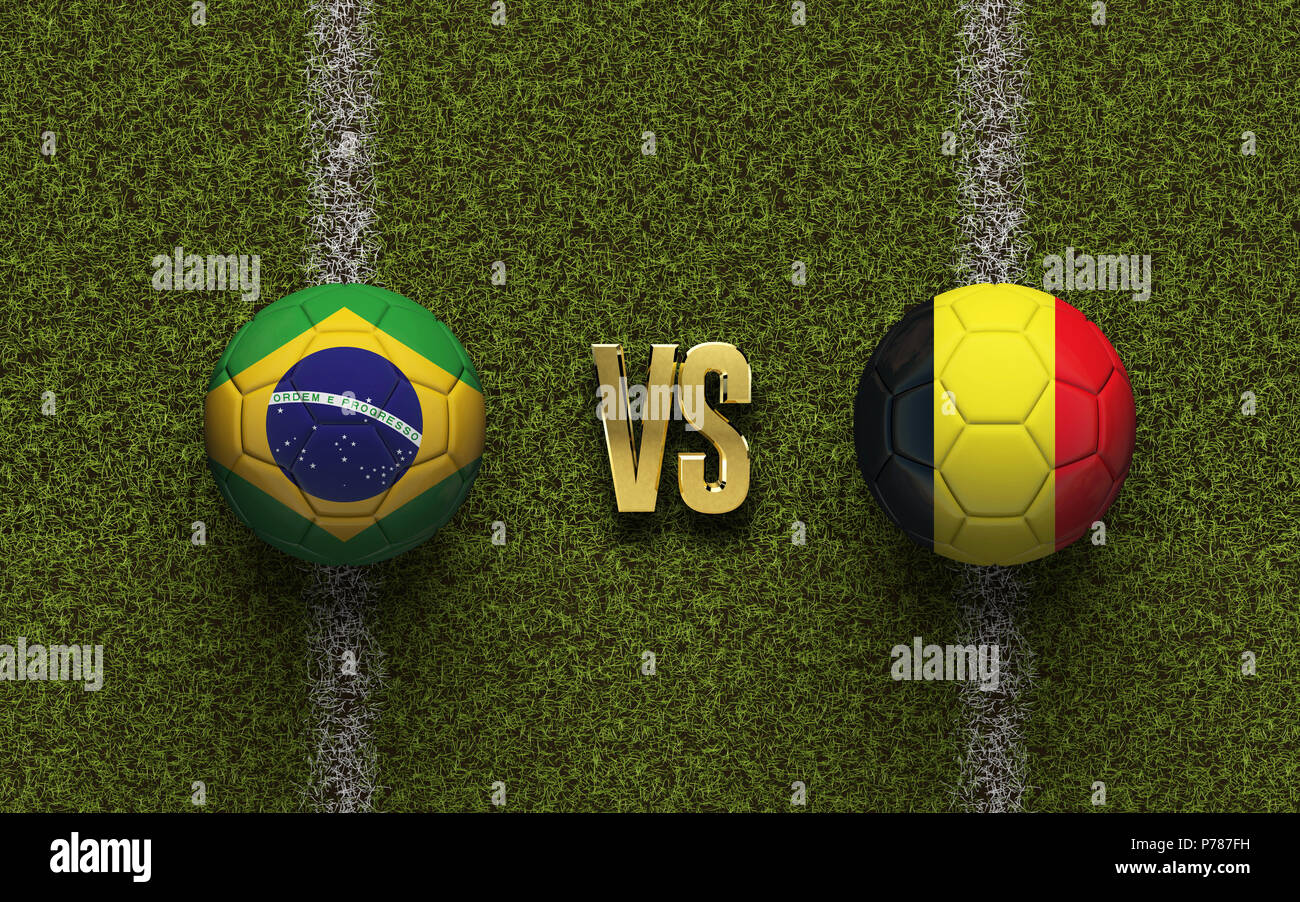 Brazil versus Belgium soccer quarter final match. 3D Rendering Stock