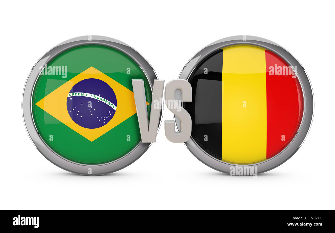 Brazil versus Belgium soccer quarter final match. 3D Rendering Stock