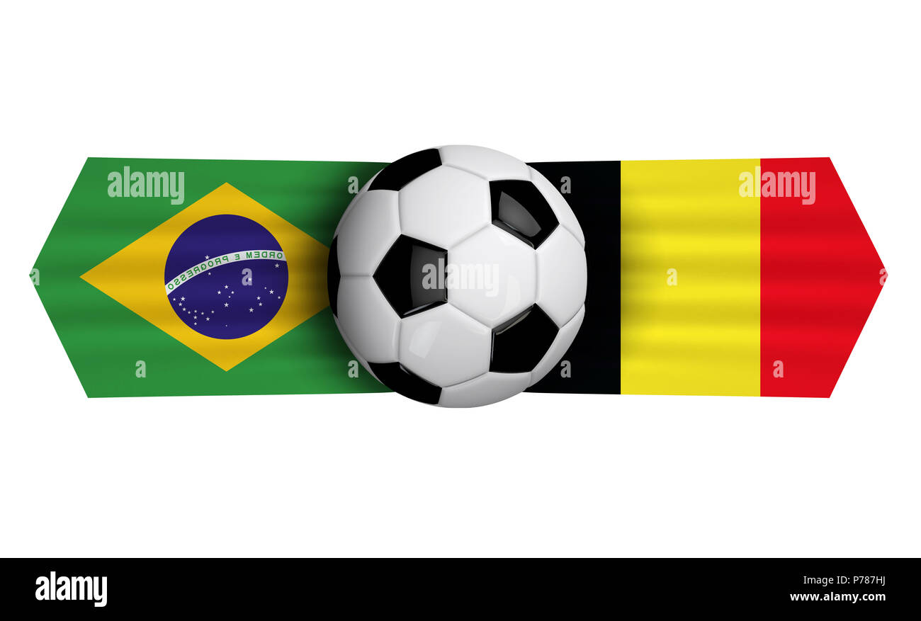 Brazil versus Belgium soccer quarter final match. 3D Rendering Stock