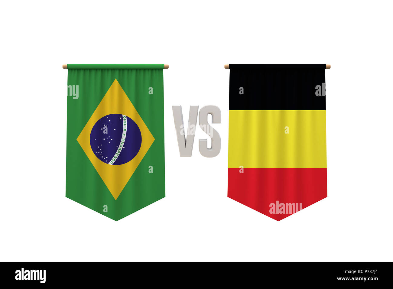 Brazil versus Belgium soccer quarter final match. 3D Rendering Stock