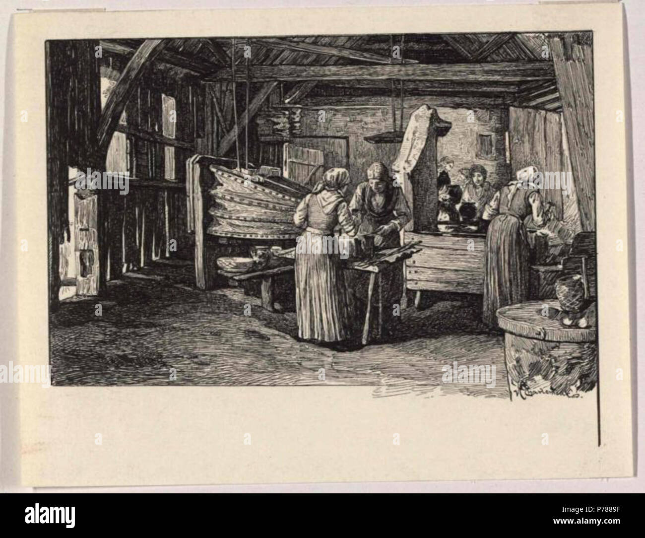 Deutsch: Nagelschmiede in Kopp (Kropa), arbeitende Frauen . 1891 30 Hugo Charlemont - Nagelschmiede in Kopp (Kropa), arbeitende Frauen Stock Photo