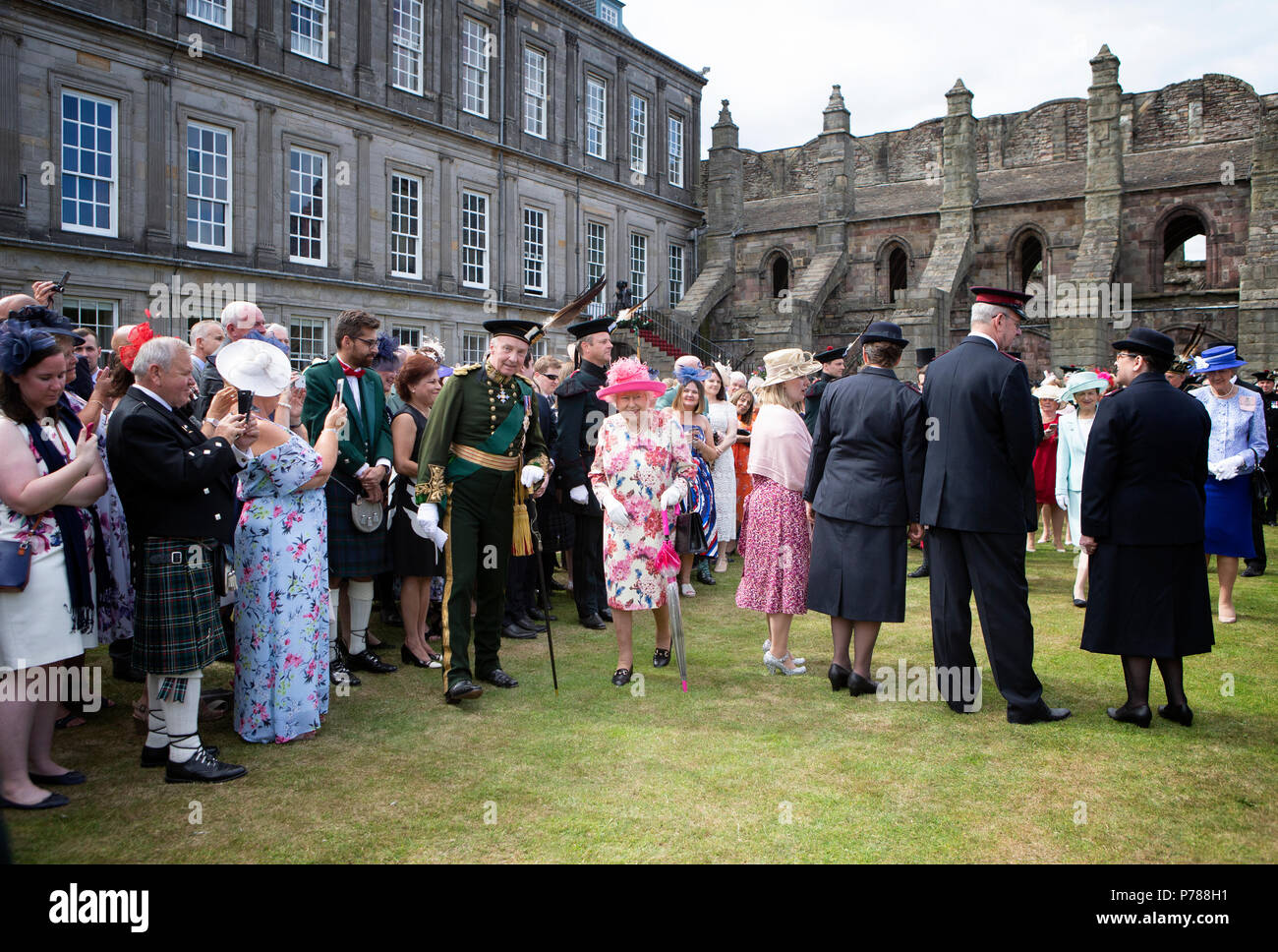 Queen Elizabeth II during a garden party at the Palace of Holyroodhouse