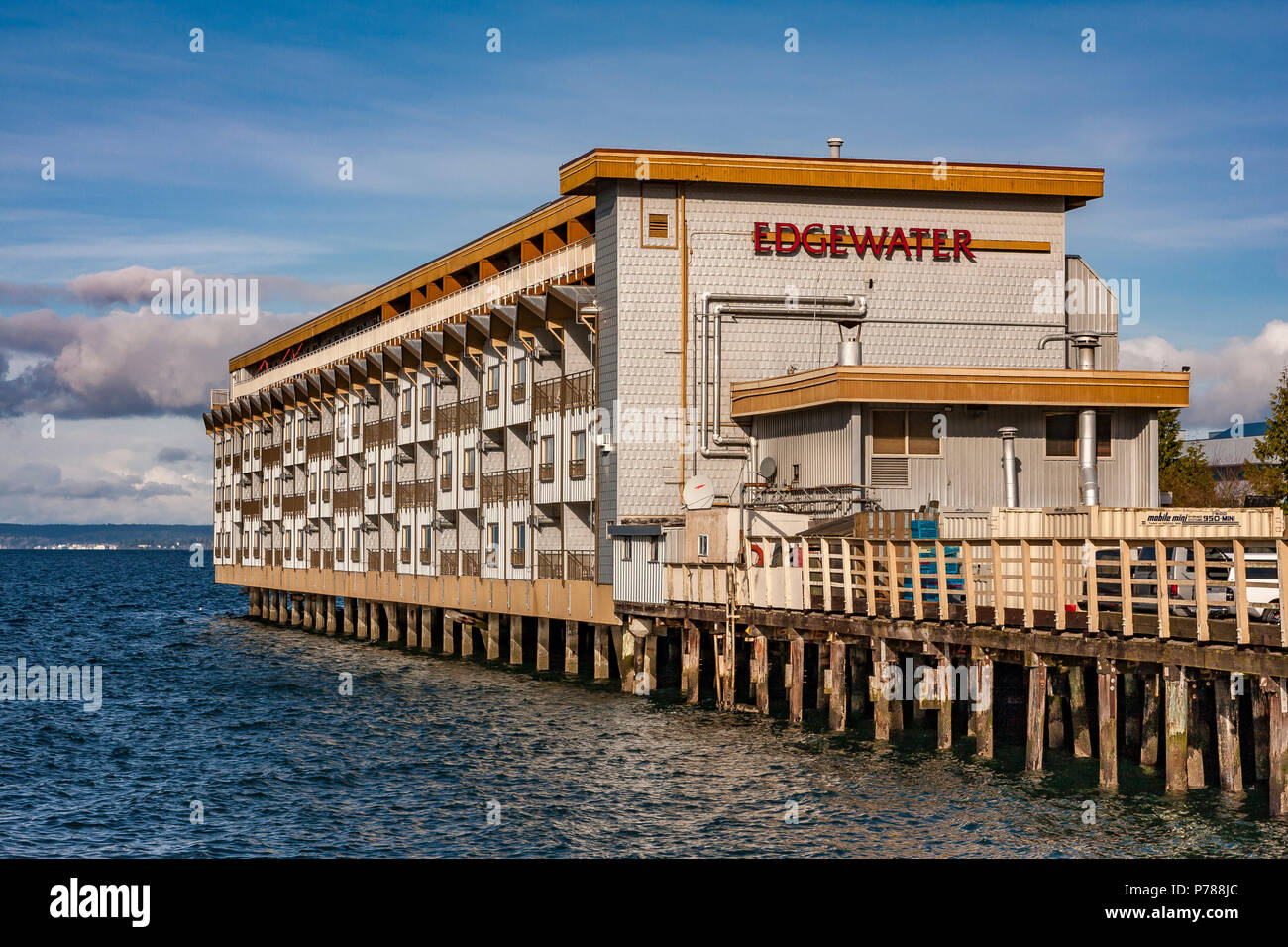 The legendary Edgewater Inn in Seattle , an iconic waterside hotel in Seattle, WA , USA Stock Photo