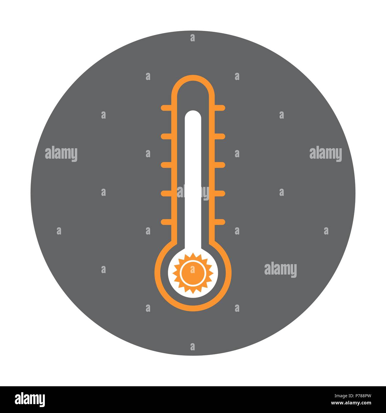 Thermometer with sun icon on black circle, Flat Iconic Vector. Stock Vector
