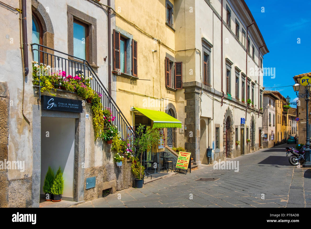 Bagnoregio, Lazio / Italy - 2018/05/26: Historic center of Bagnoregio old town quarter with Corso Giuseppe Mazzini street Stock Photo