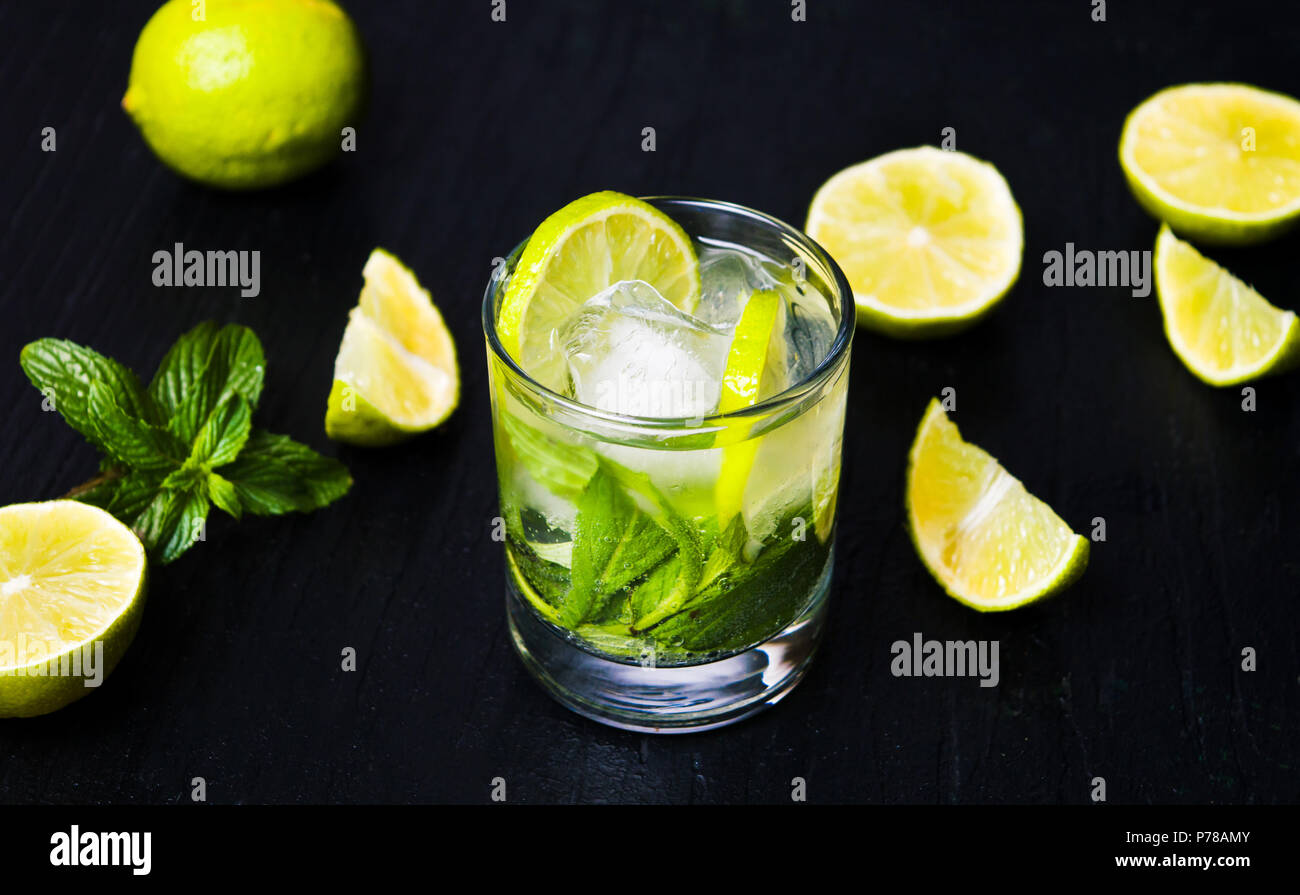 Mojito mint leaf cocktails with ice, summer refreshment Stock Photo