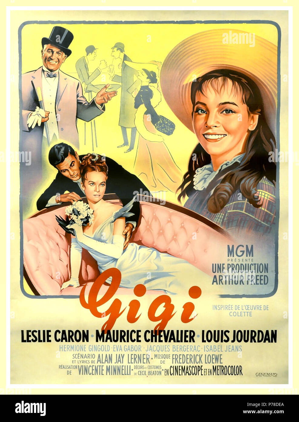 Vintage Film Poster 'Gigi' (1958) French Grande film poster, starring Leslie Caron, Maurice Chevalier M.G.M., Stock Photo