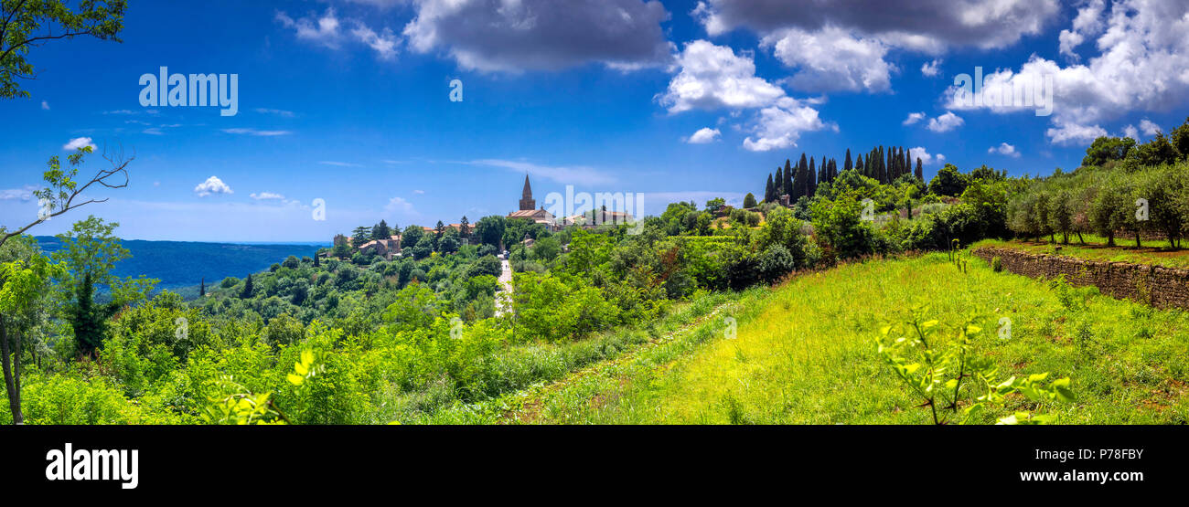 View on Artist village and mountain village Groznjan, Istria, Croatia, Europe Stock Photo