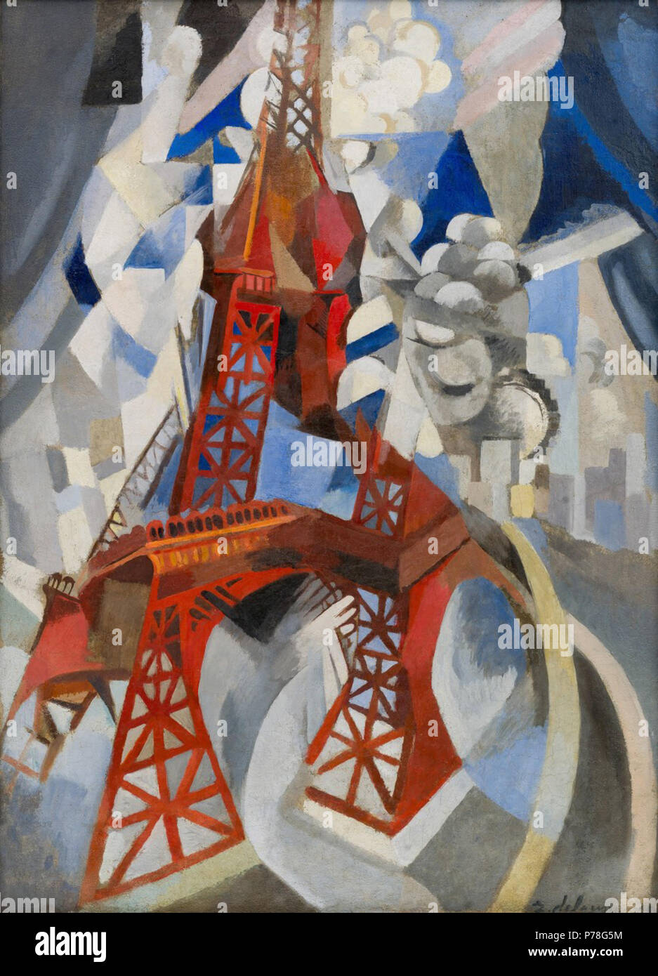 .  English: Red Eiffel Tower  December 1911 8 Robert Delaunay - Red Eiffel Tower - 1911-12 - Solomon R. Guggenheim Museum Stock Photo