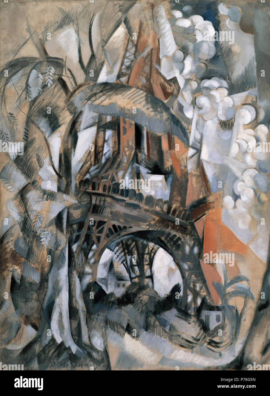 .  English: Eiffel Tower with Trees  1910 8 Robert Delaunay - Eiffel Tower with Trees - 1910 - Solomon R. Guggenheim Museum Stock Photo