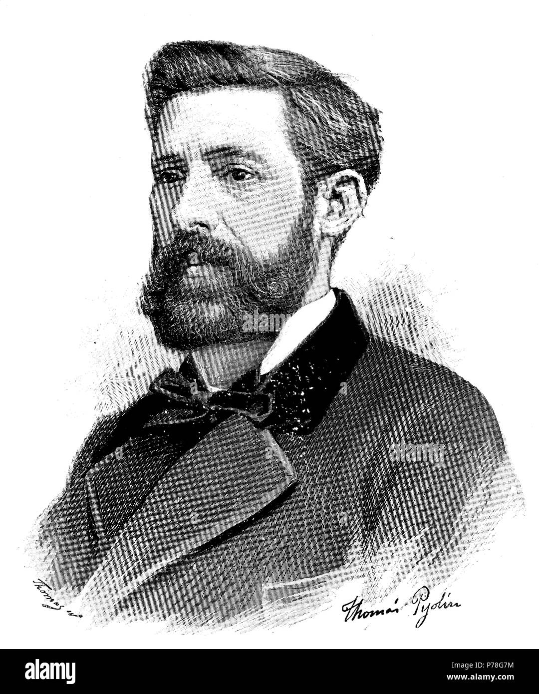 Josep Pleyan de Porta (1841-1891), historiador y poeta catalán. Grabado de 1891. Stock Photo