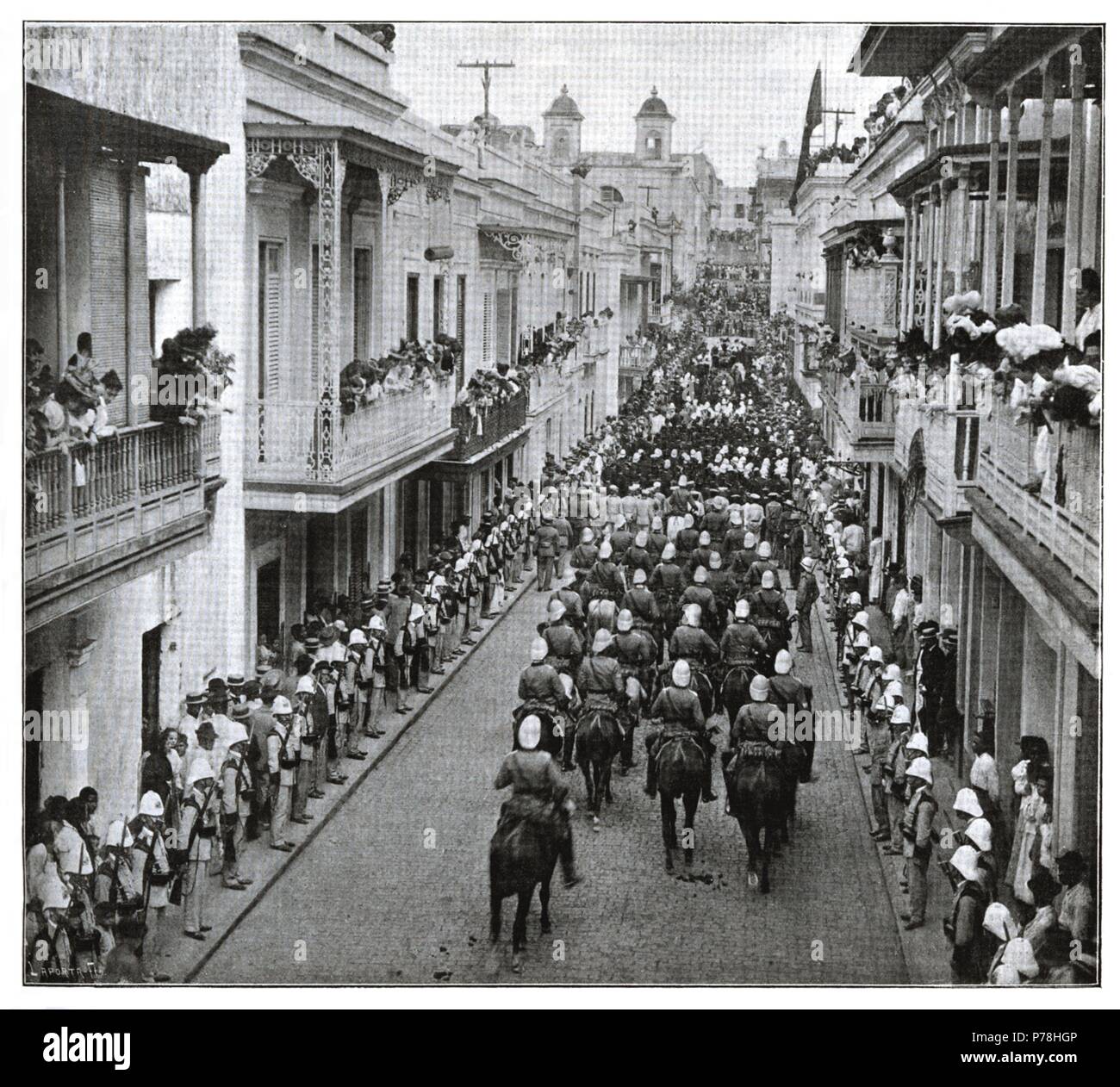 San Juan de Puerto Rico. Entierro del gobernador general Andrés González Muñoz, militar español de origen cubano, el 12 de enero de 1898. Stock Photo