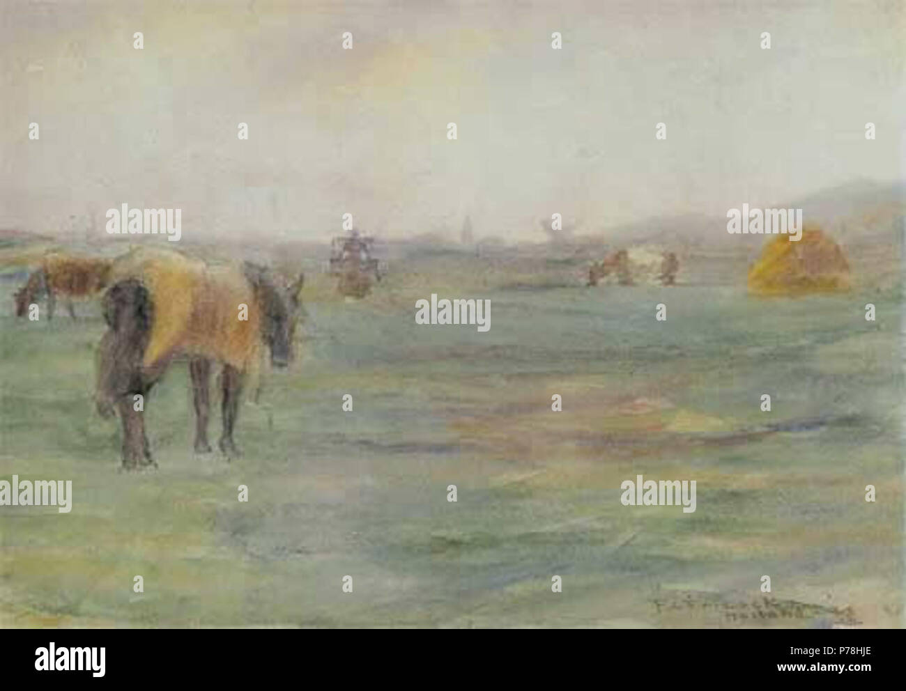 English: Horse in a Field (Holland), 1898, Watercolor on paper, 9 1/2 x 13 1/2 inches . 1898 13 Frieseke Horse in a Field (Holland) Stock Photo