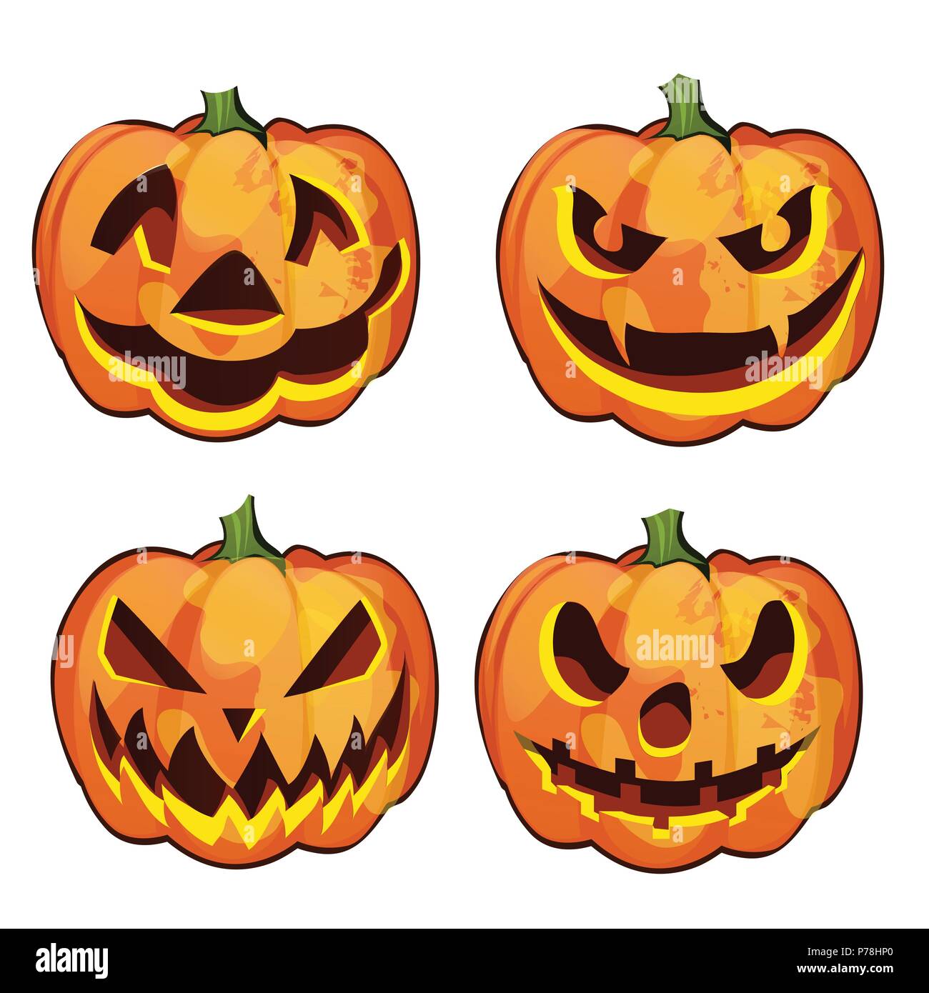 Set of ripe pumpkin with carved eyes and mouth, Jack-o-Lanterns. Attribute  of the holiday of Halloween. Sketch for holiday cards, posters or  invitations to the party. Vector illustration Stock Vector Image &