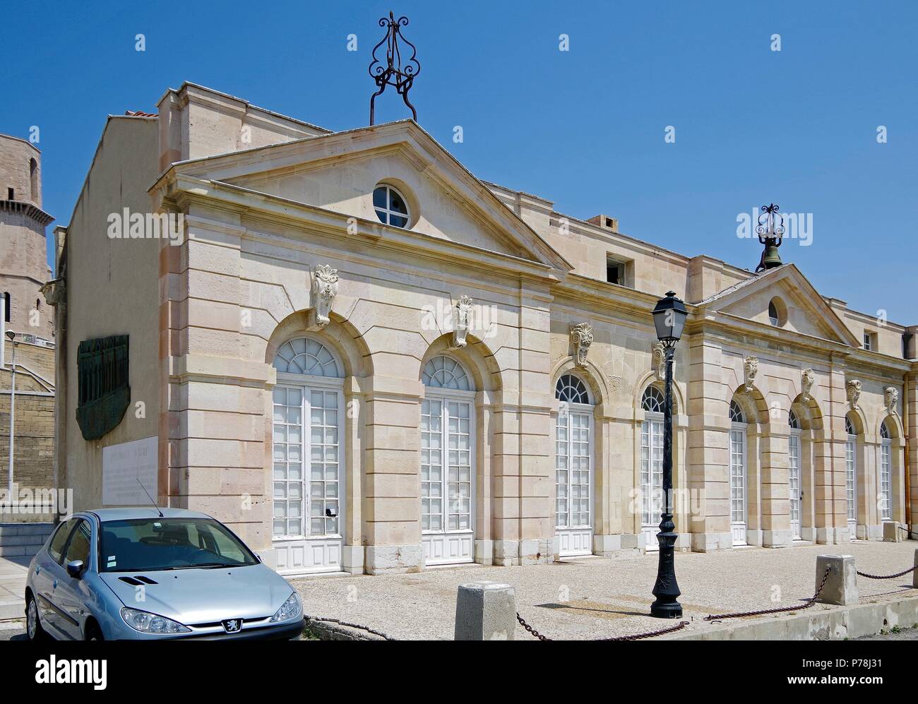 One of the two near identical buildings near the entry to the Old Port, Marseille, an elegant neo classical building Stock Photo