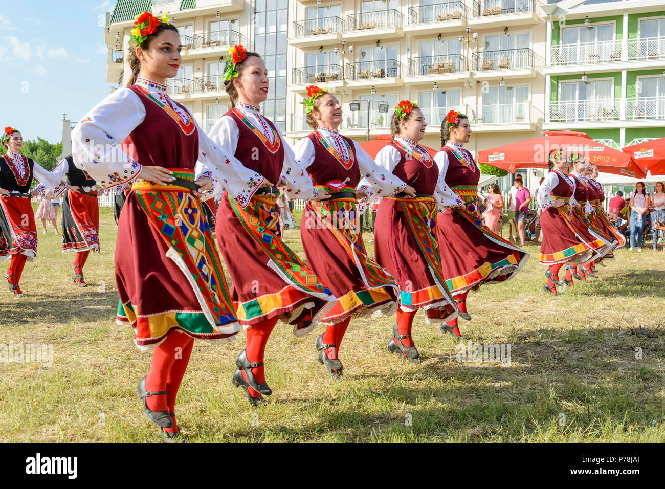 Kranevo, Bulgaria - June 10, 2018: People in authentic folklore costume