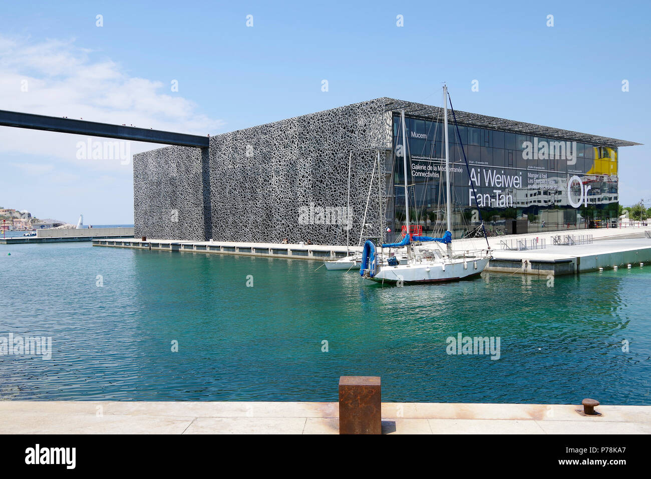 Marseille, the Museum of European & Mediterranean Civilisations built on former docklands & linked to Fort St Jean by spectacular footbridge Stock Photo