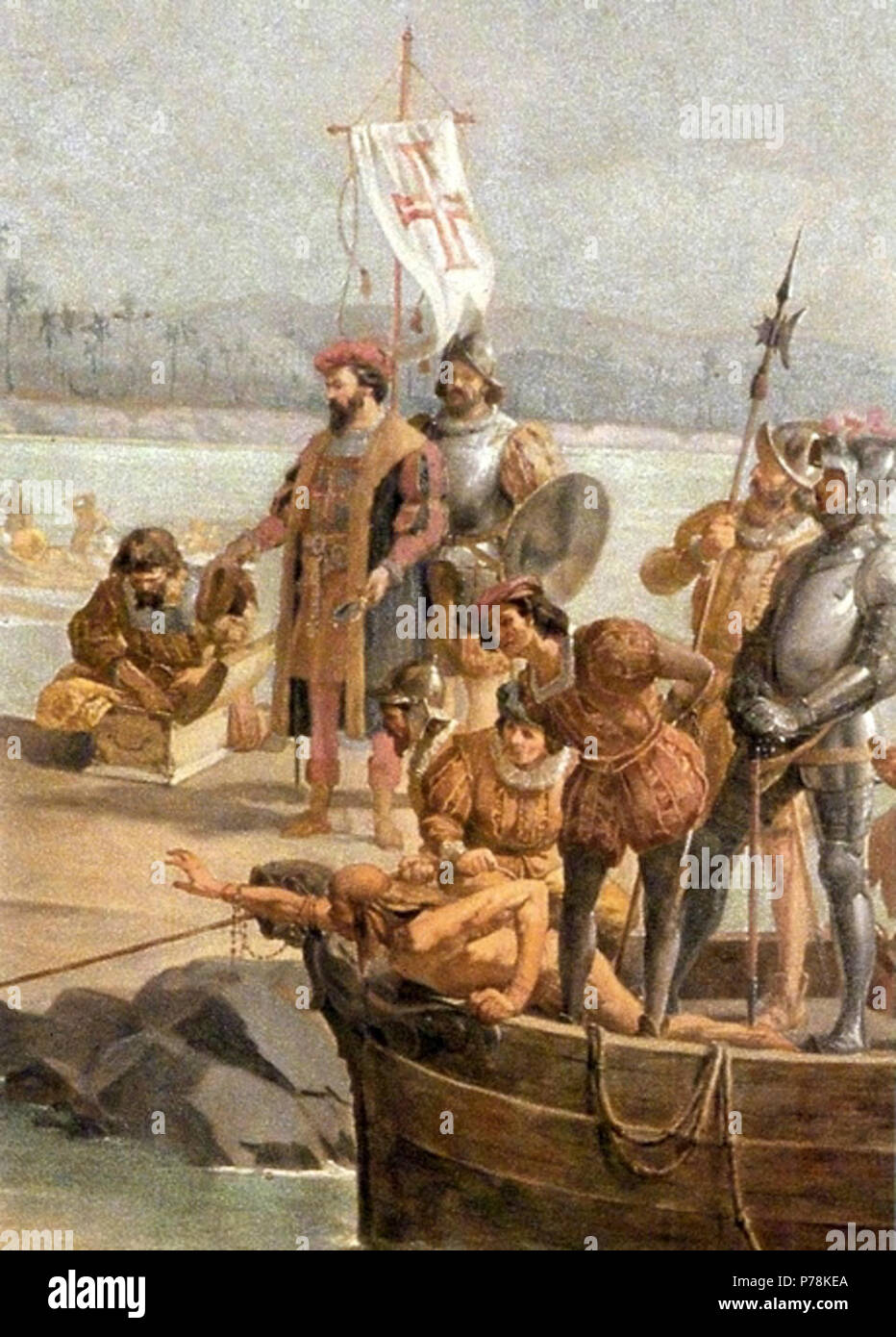 45 Oscar Pereira da Silva - Desembarque de Pedro Álvares Cabral em Porto Seguro em 1500 (detalhe) Stock Photo