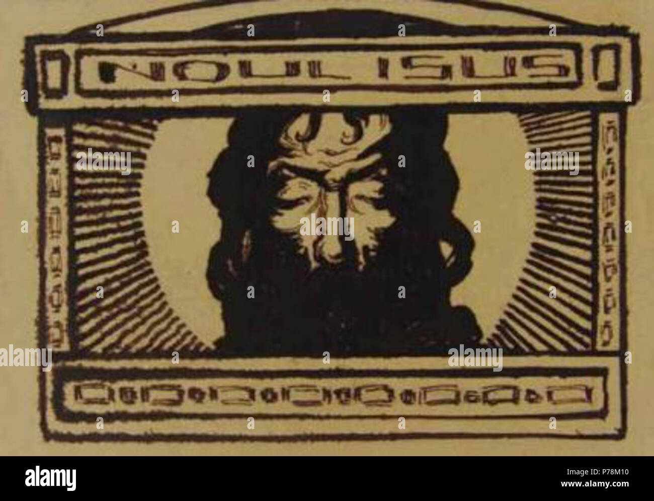 English: Noul Isus ('The New Jesus'), frontispiece to a book. Ink ...