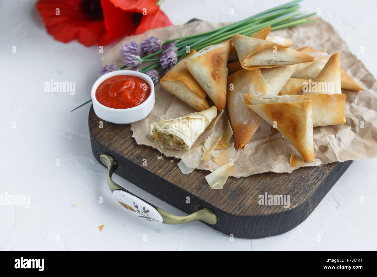 Delicious filo pastry pies with potato and tuna Stock Photo Alamy