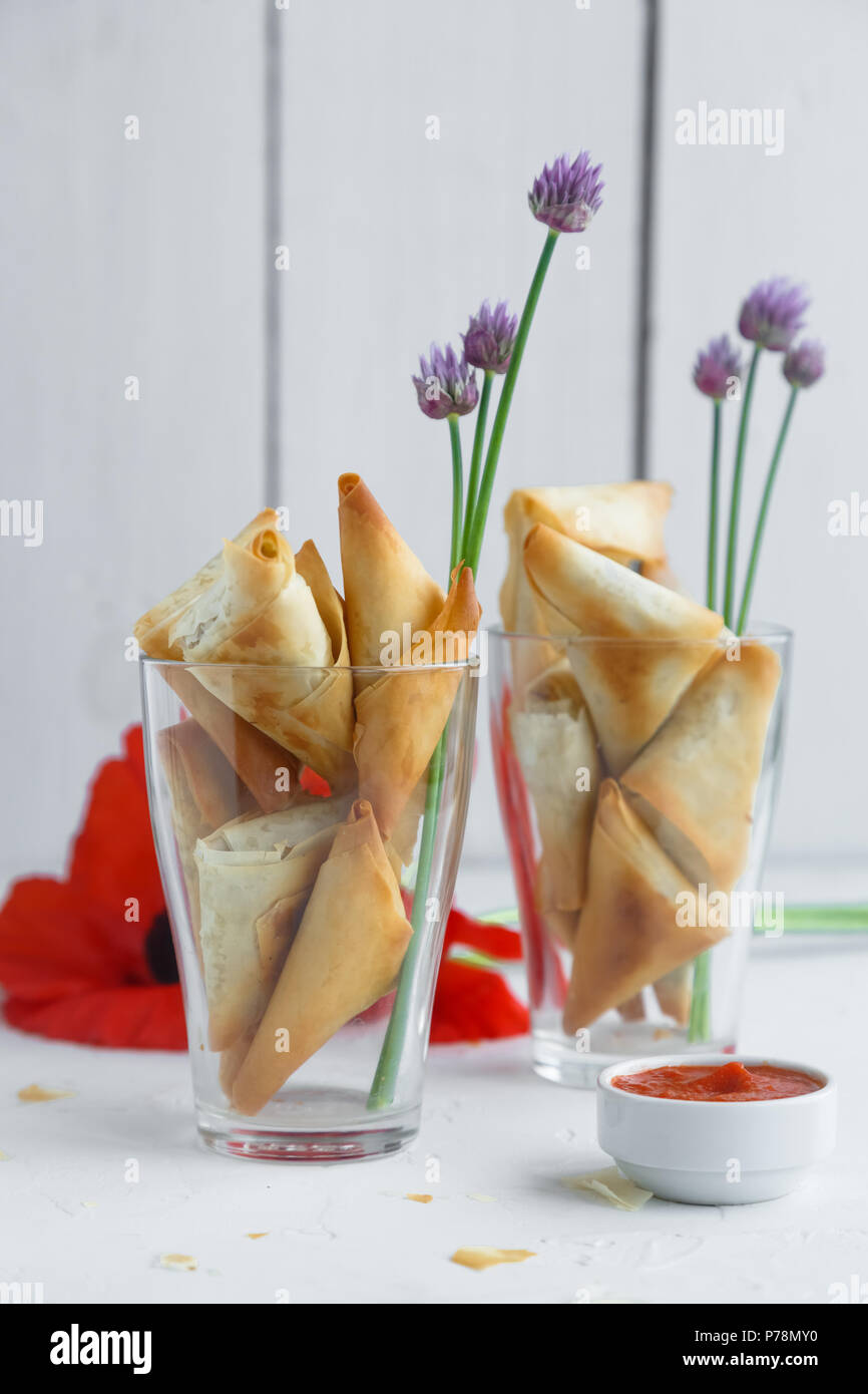 Delicious filo pastry pies with feta and spinach Stock Photo Alamy