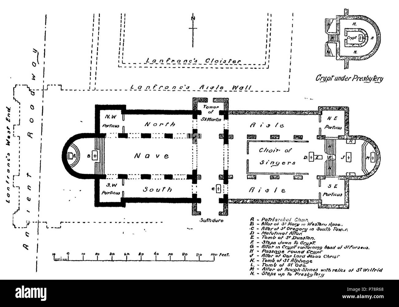 1 Conjectural Plan of St. Austin's Cathedral showing the original Church and the added portion Stock Photo
