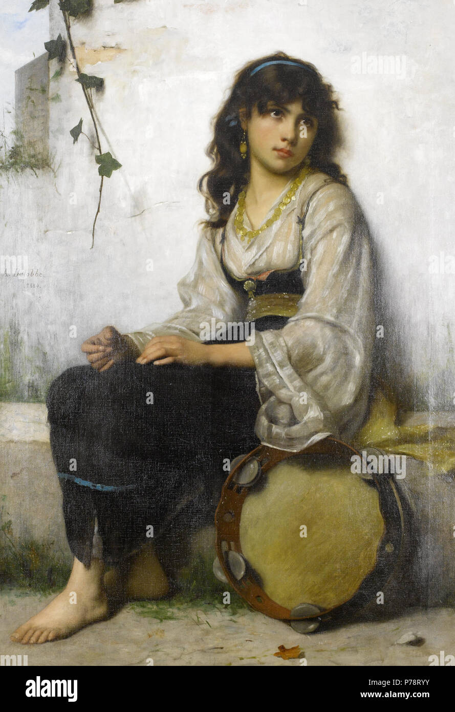 . The Little Tambourine girl . Français Tableau datant du 19ème