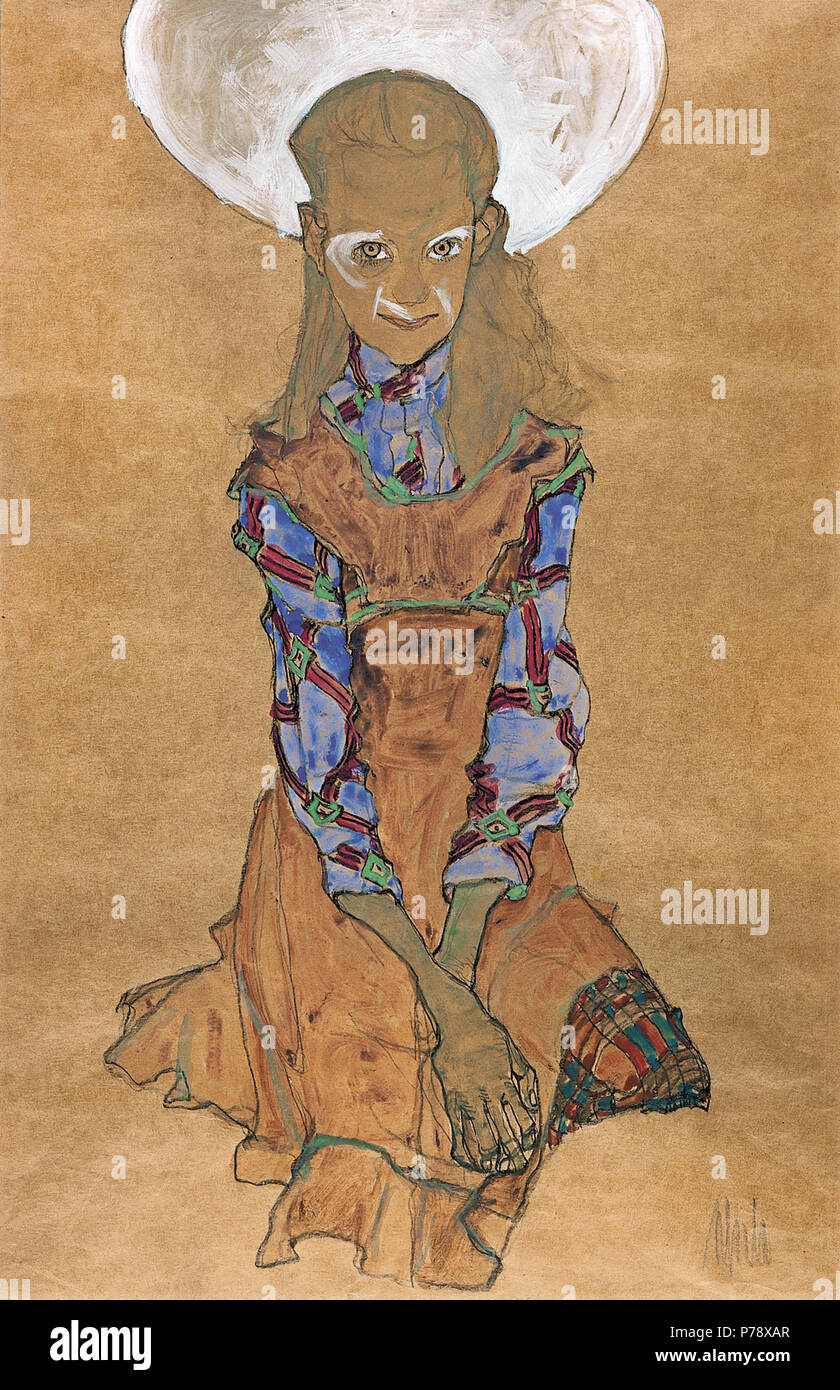 18 Egon Schiele - Sitzendes Mädchen (Poldi Lodzinsky) Stock Photo