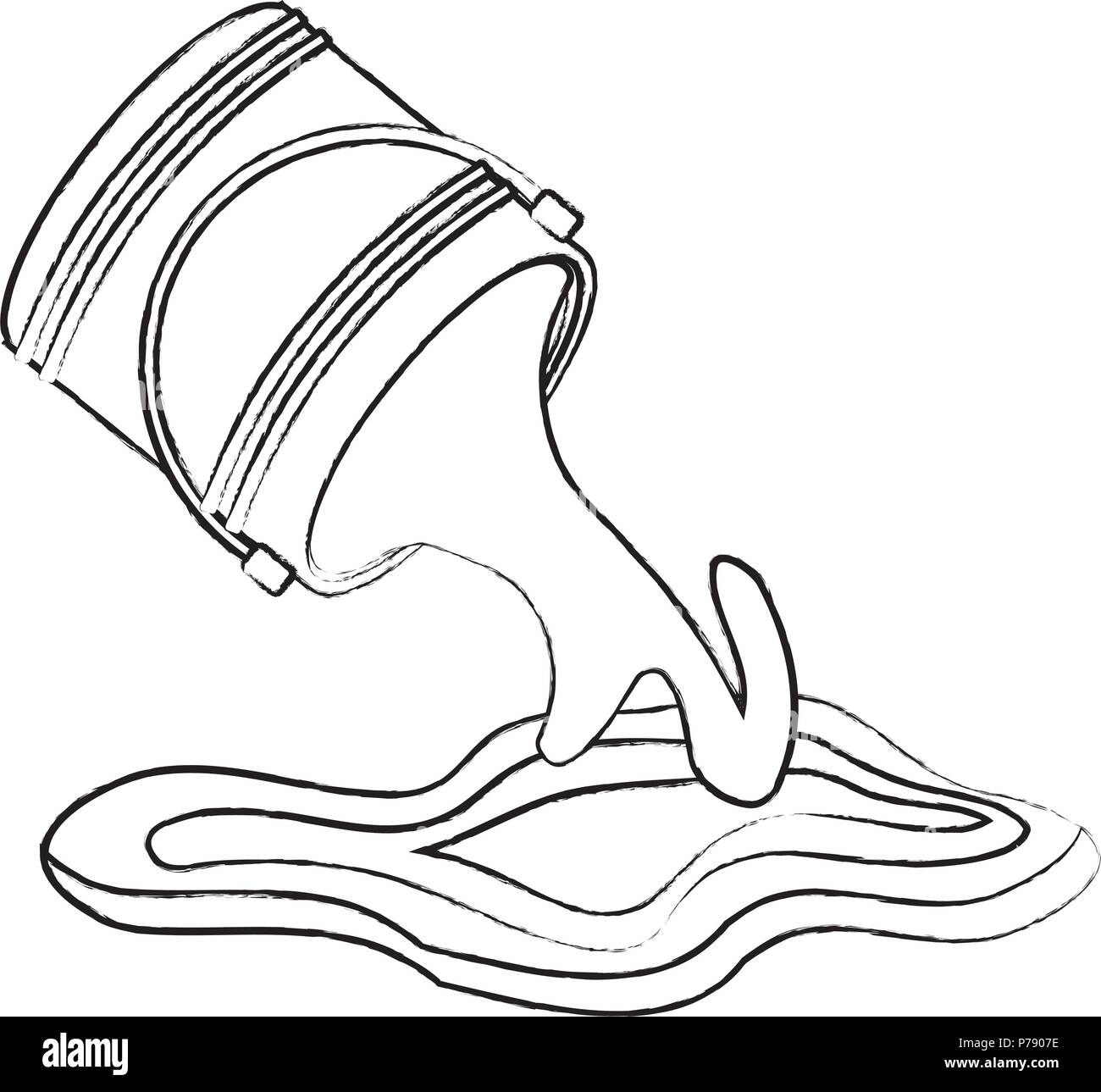 bucket with pouring paint over white background, vector illustration