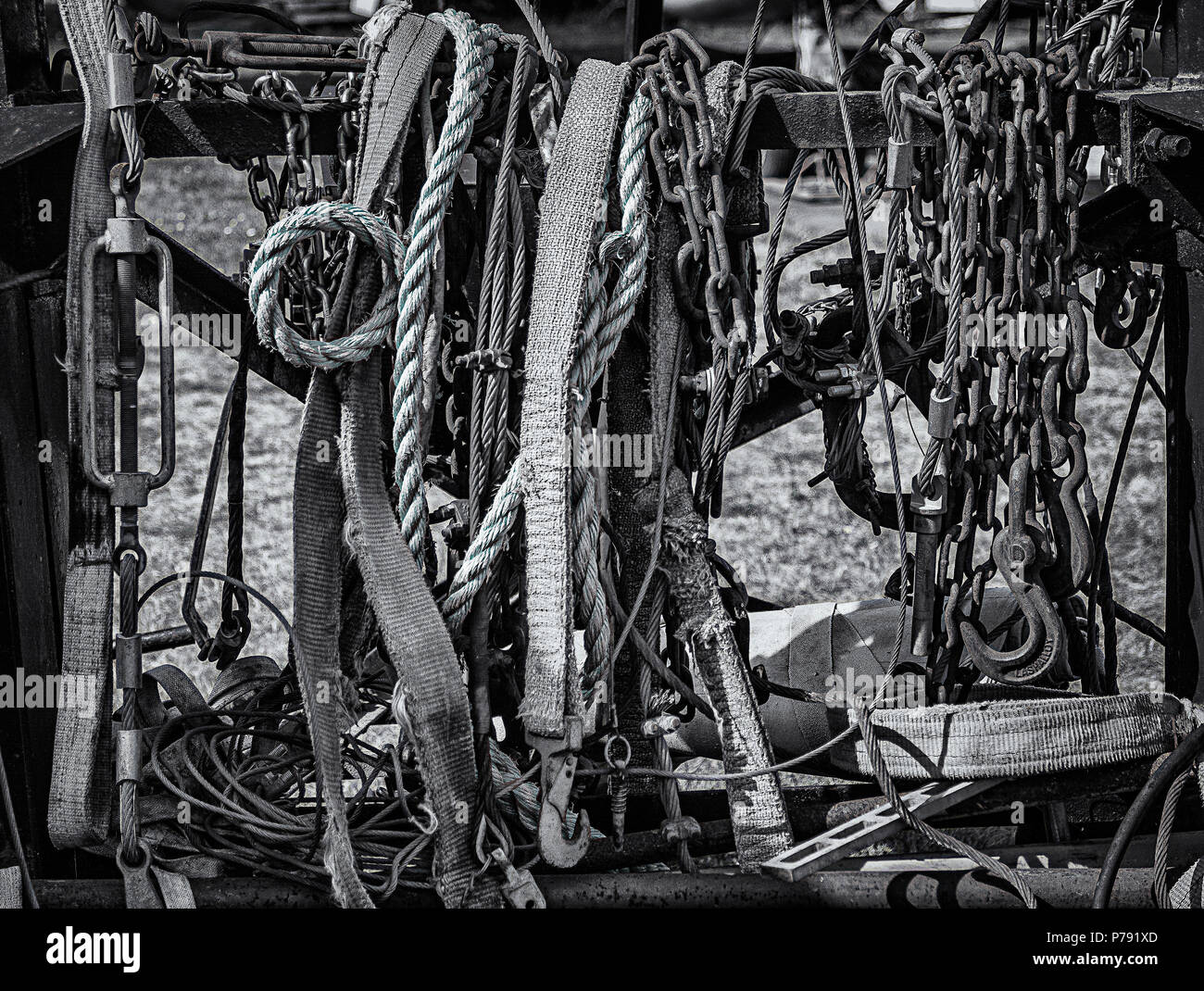 The lifting devices hanged on a special rack Stock Photo