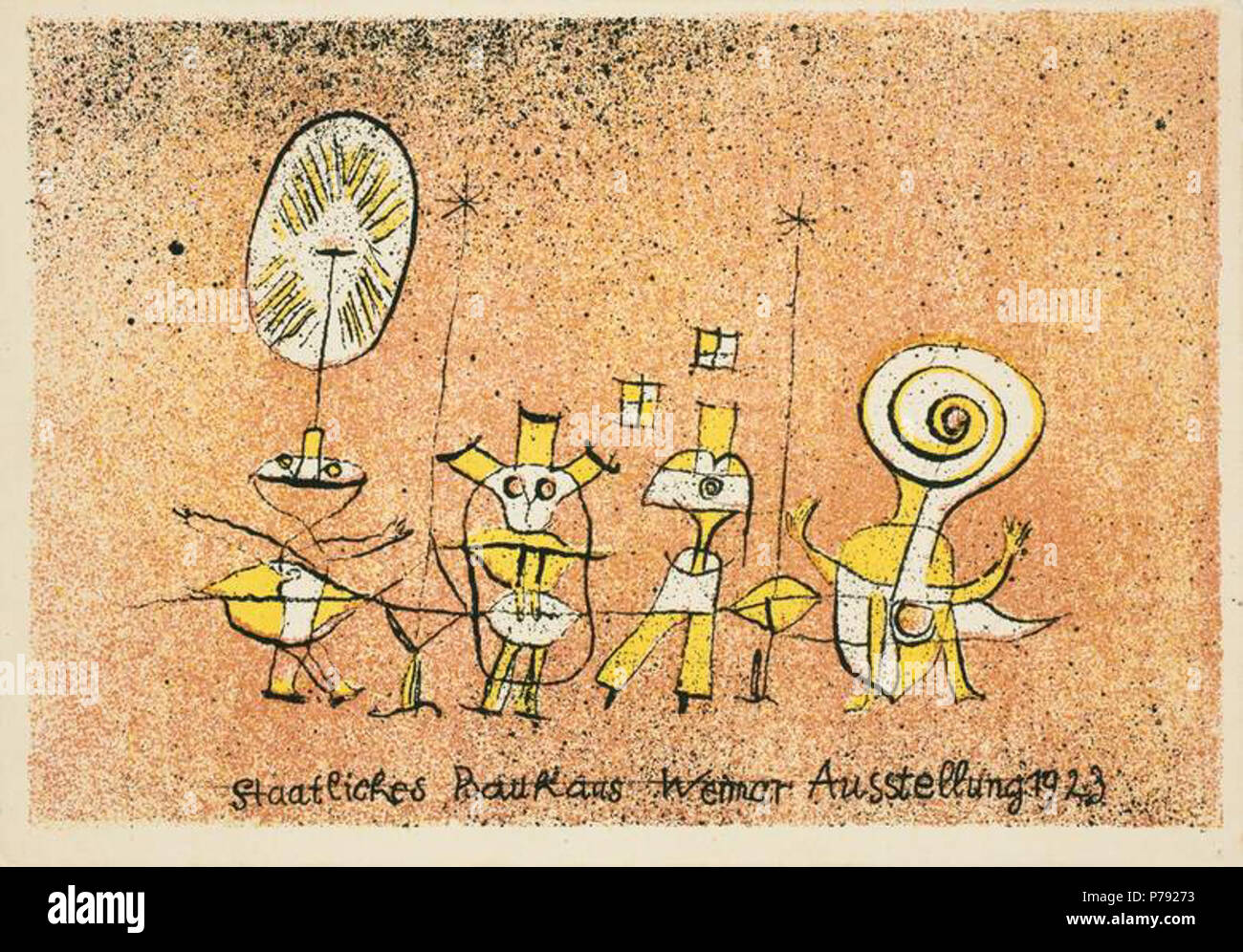 Die heitere Seite. Farblithographie auf leichtem Karton (Postkarte). 9,9 x 14,5 cm. Karte 5 aus einer Folge von 20 von Bauhaus-Lehrern und -Schülern gestalteten Postkarten, die aus Anlaß der Bauhaus-Ausstellung in Weimar 1923 erschienen. 1923 46 Paul Klee Die heitere Seite Stock Photo