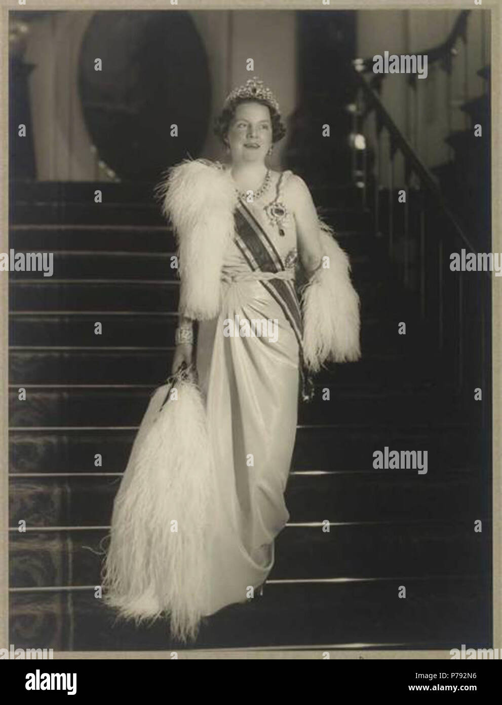 Nederlands: Portret Prinses Juliana, 1937 In augustus 1937 maakte Ziegler een reeks staatsieportretten van Prinses Juliana en Prins Bernhard, gezamenlijk en afzonderlijk, in Paleis Soestdijk. Nog voor het officiële poseren begon, maakte Ziegler dit spontane portret terwijl de Prinses de trap afliep. August 1937 48 Portret Prinses Juliana 1937 Stock Photo