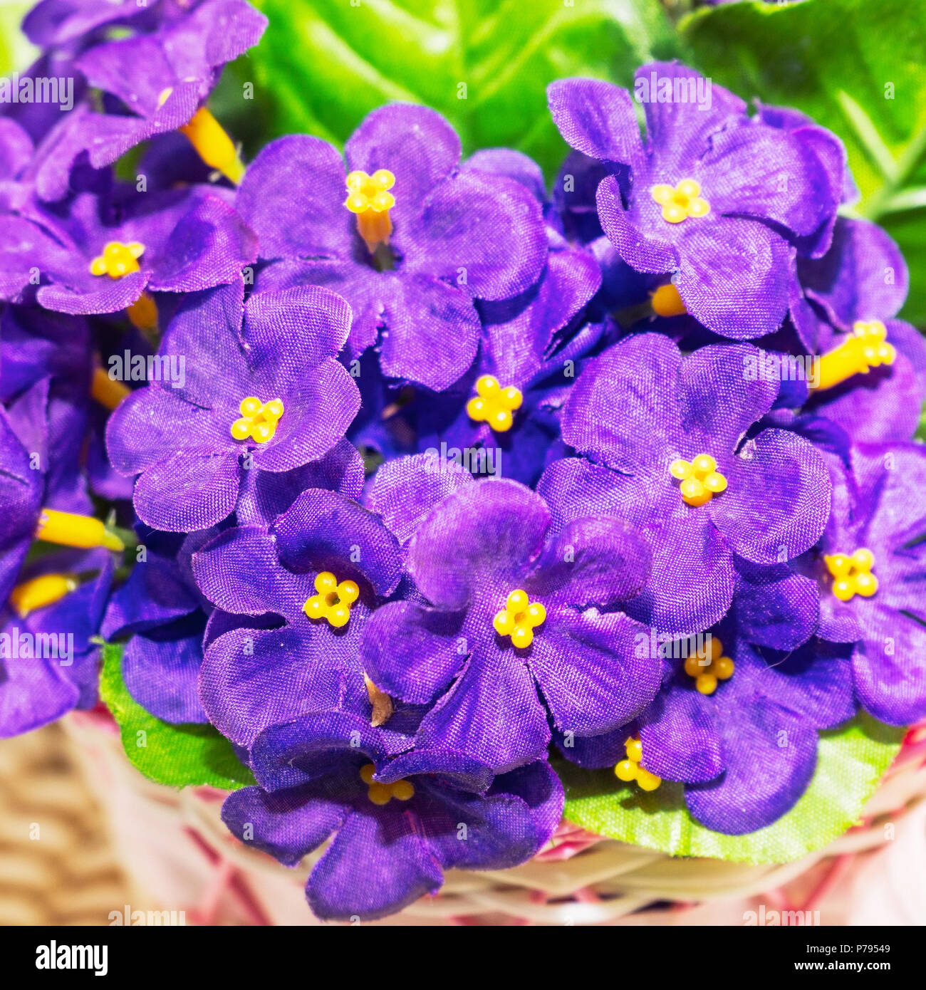 Beautiful bouquet of artificial lilac violets. Viola odorata Stock
