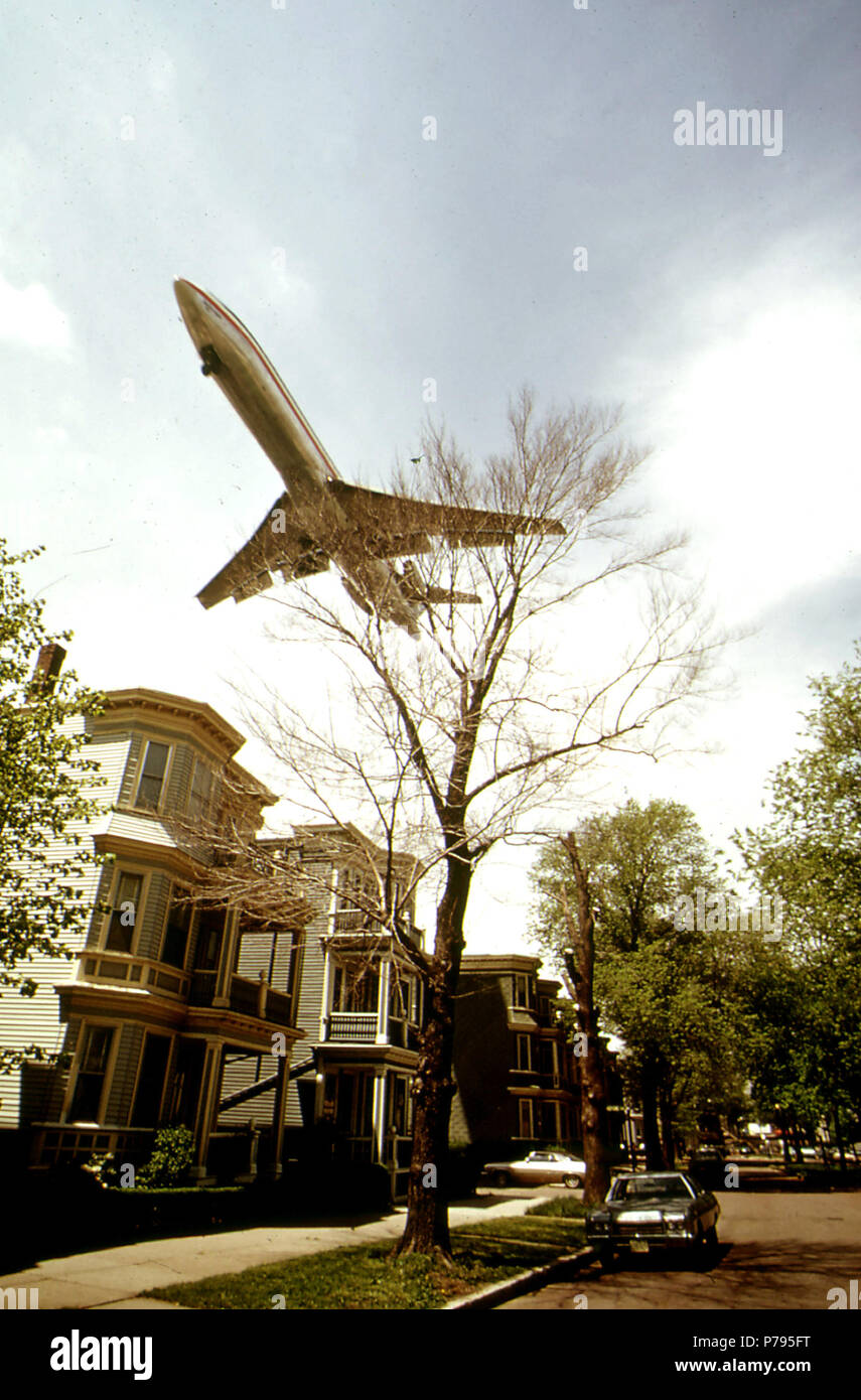Jet Zooms Over Southwestern Side of Neptune Road 05 1973 Stock Photo