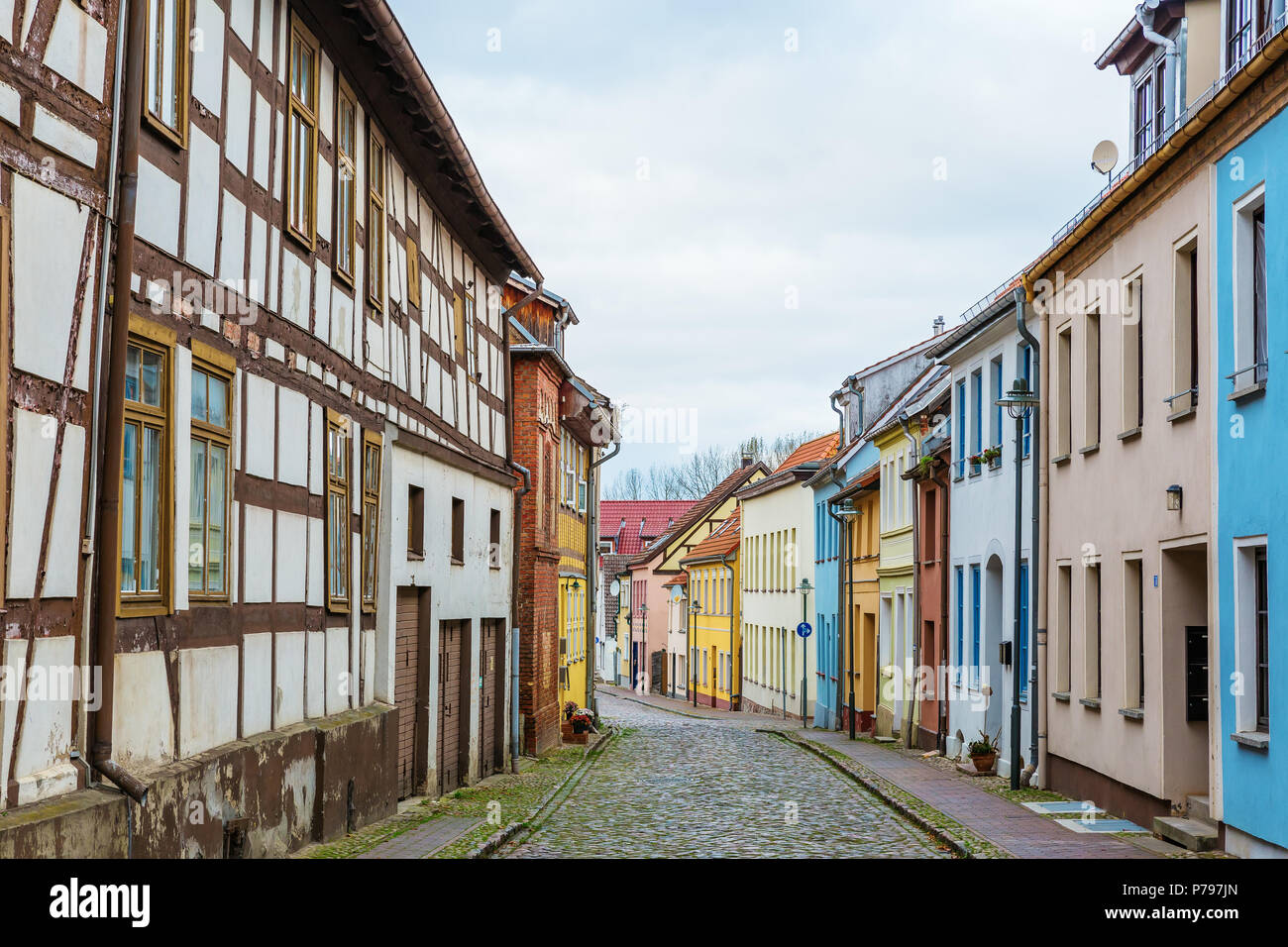 road with old houses in Wolgast, Usedom, Germany Stock Photo Alamy
