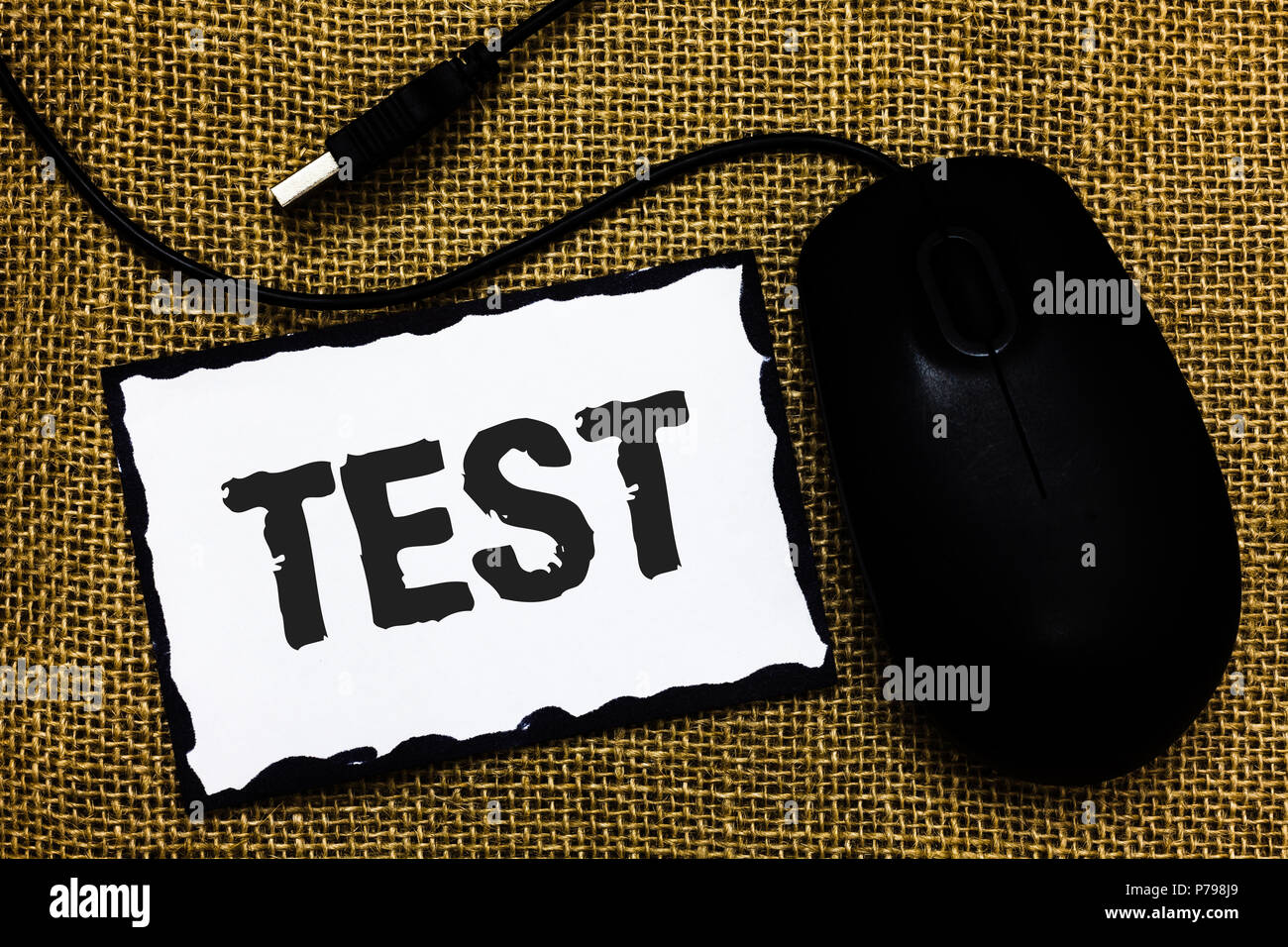 Handwriting text Test. Concept meaning Academic systemic procedure assess  reliability durability proficiency USB black mouse art board paper ideas  tho Stock Photo - Alamy