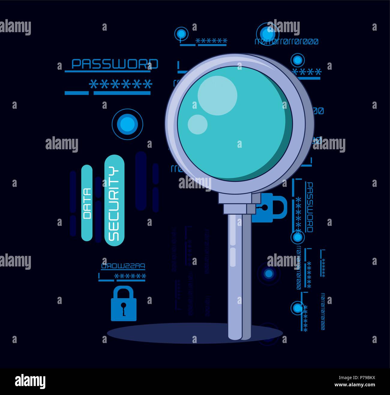 data security technology with magnifying glass vector illustration ...