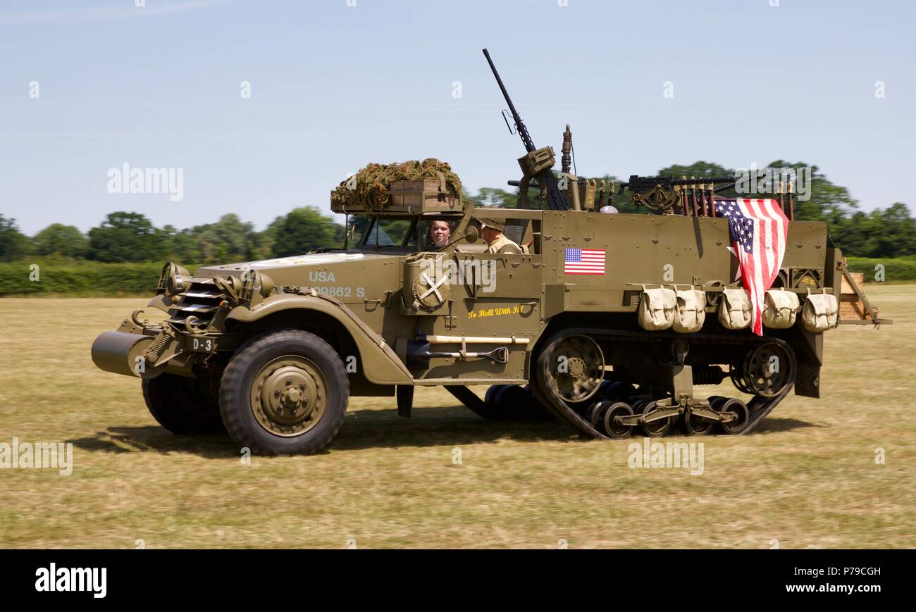 1940s American armoured personnel carrier M3 half-track at the Shuttleworth Military Pageant on the 1st July 2018 Stock Photo
