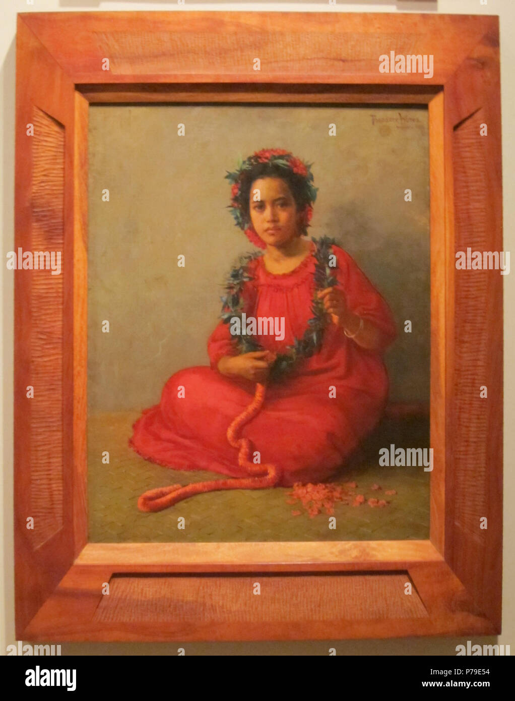 . 'The Lei Maker'  1901 53 The Lei Maker, oil on canvas painting by Theodore Wores, 1901 Stock Photo