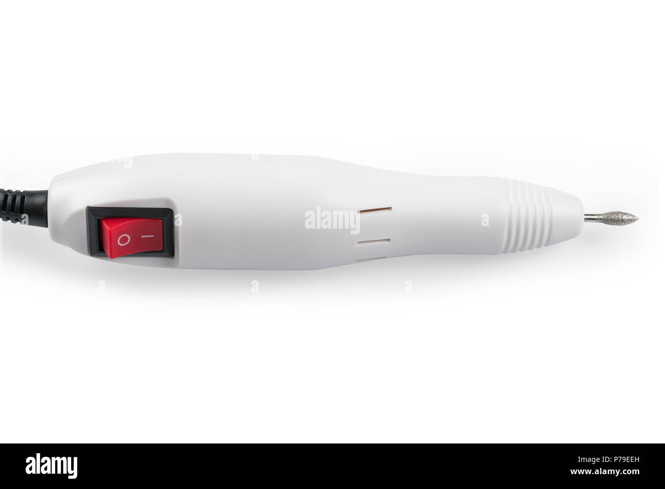 White nail filing electric drill close up. Isolated on white, clipping path included Stock Photo