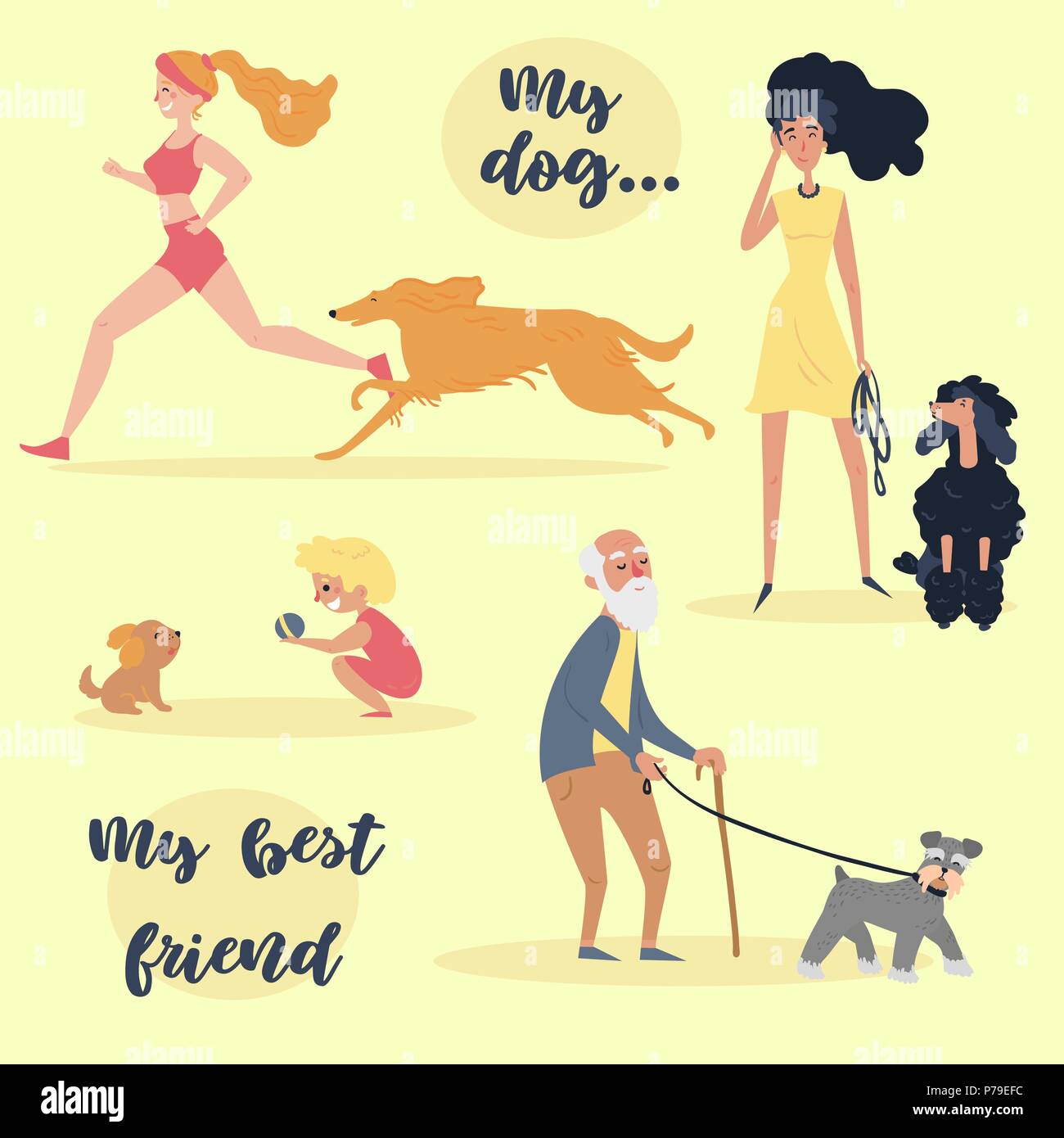 People with pets. Set of different dog owners Stock Vector