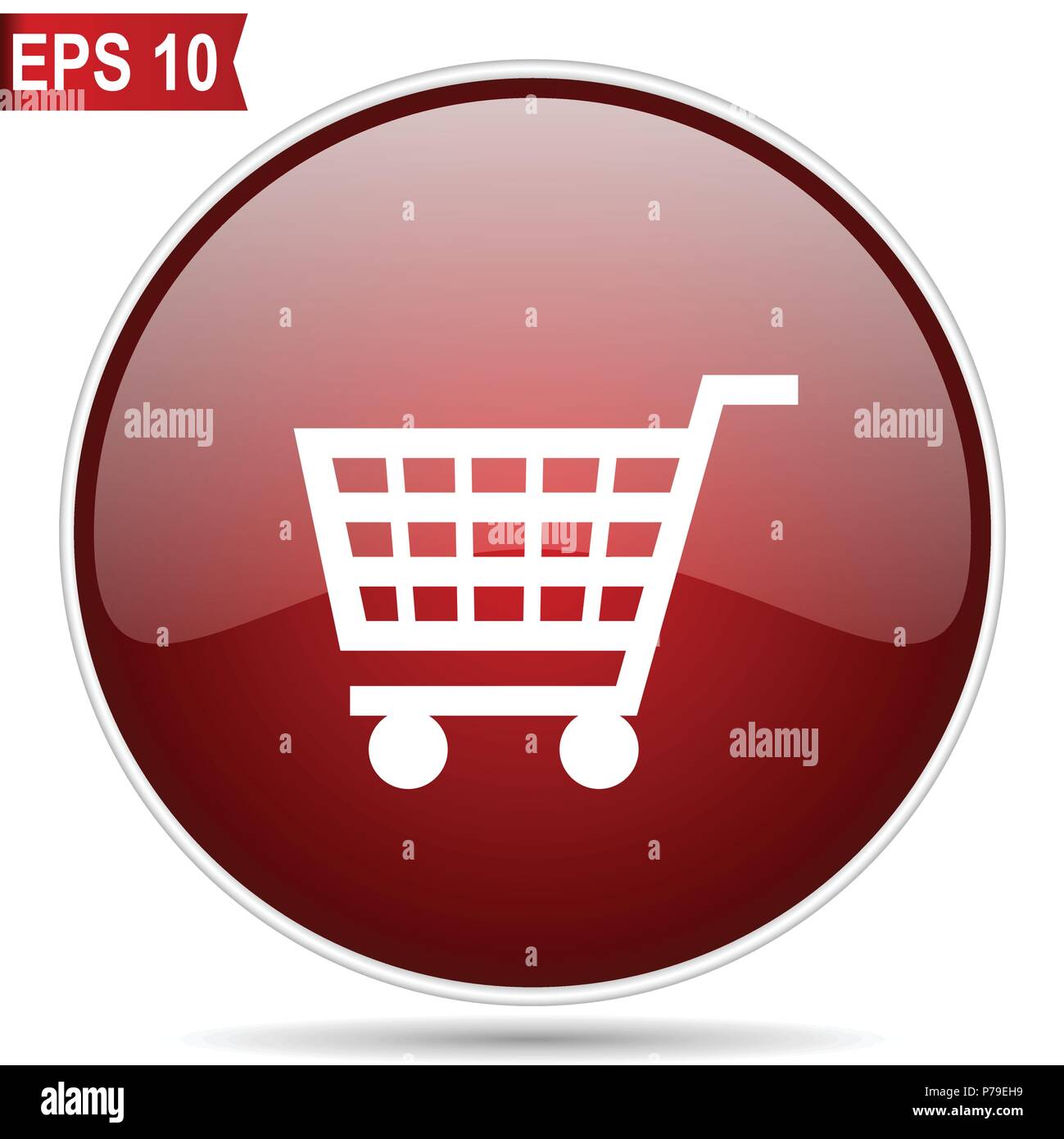 Shopping cart cherry red glossy round web vector icon. Editable simple ...