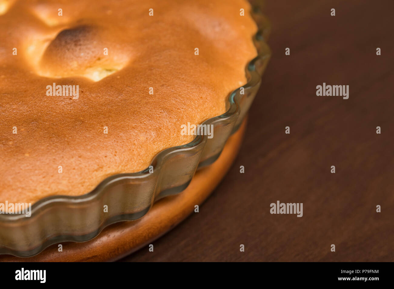 Baked pie with apples inside Stock Photo