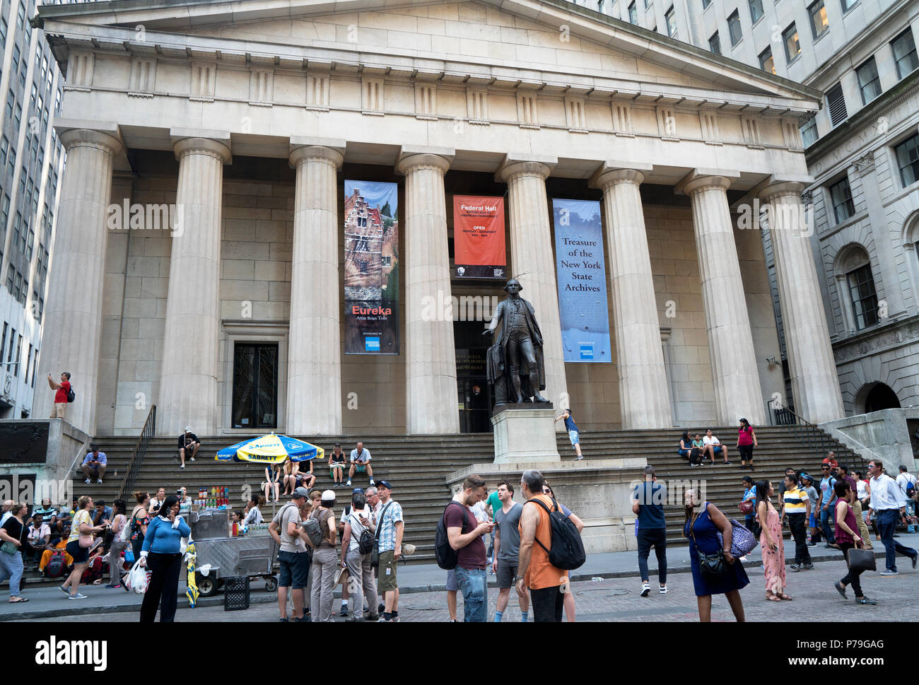 Federal Hall National Memorial in Manhattan’s Financial District stands on the site where George Washington was inaugurated as the first U.S. president Stock Photo