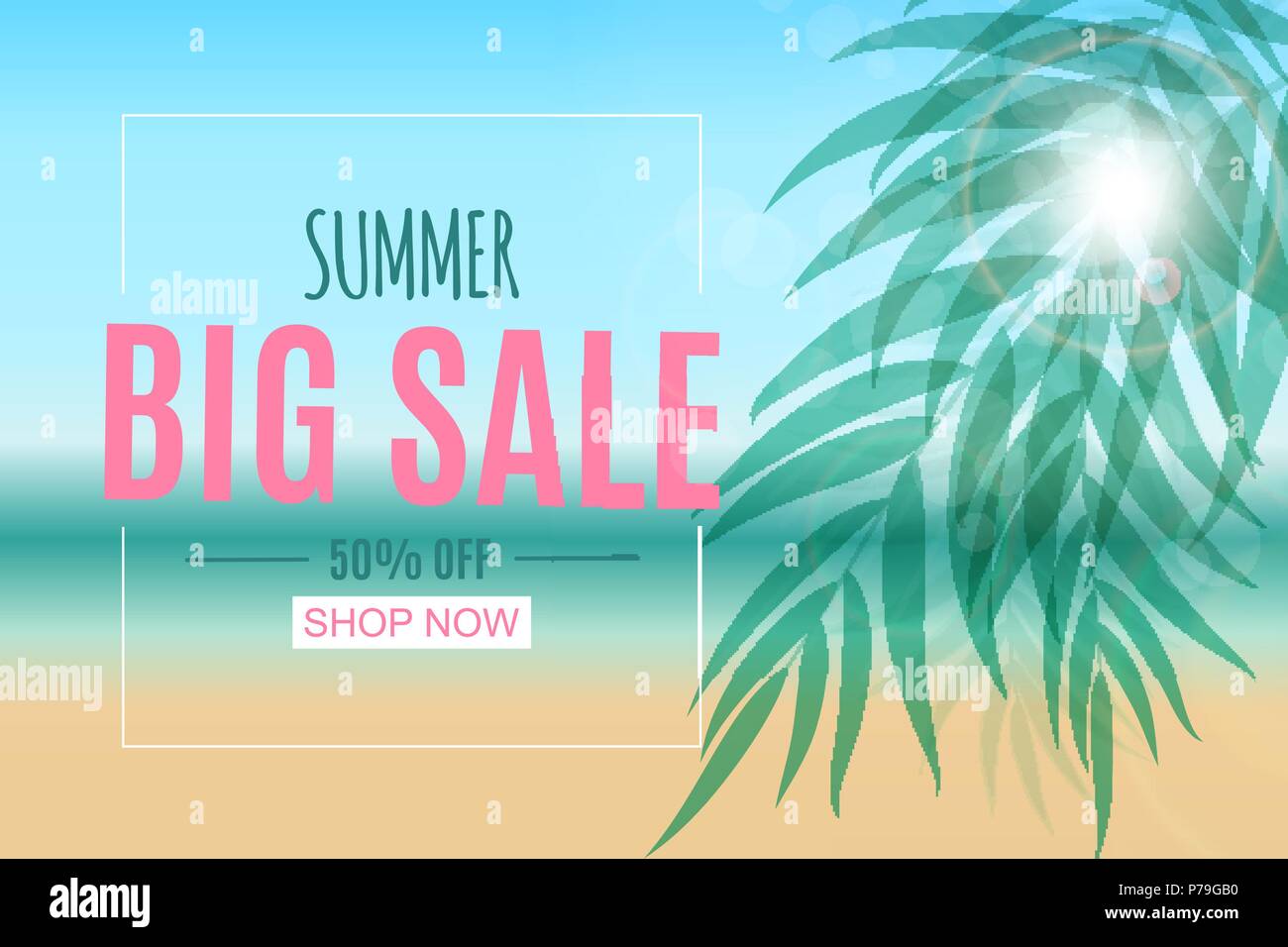 Abstract Summer Sale Background with Palm Leaves. Vector Illustration ...