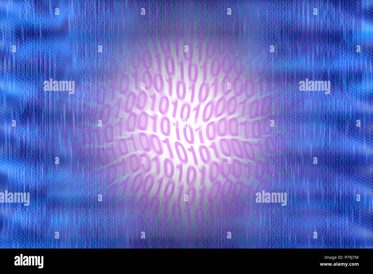 red binary code over bright light and blue background Stock Photo