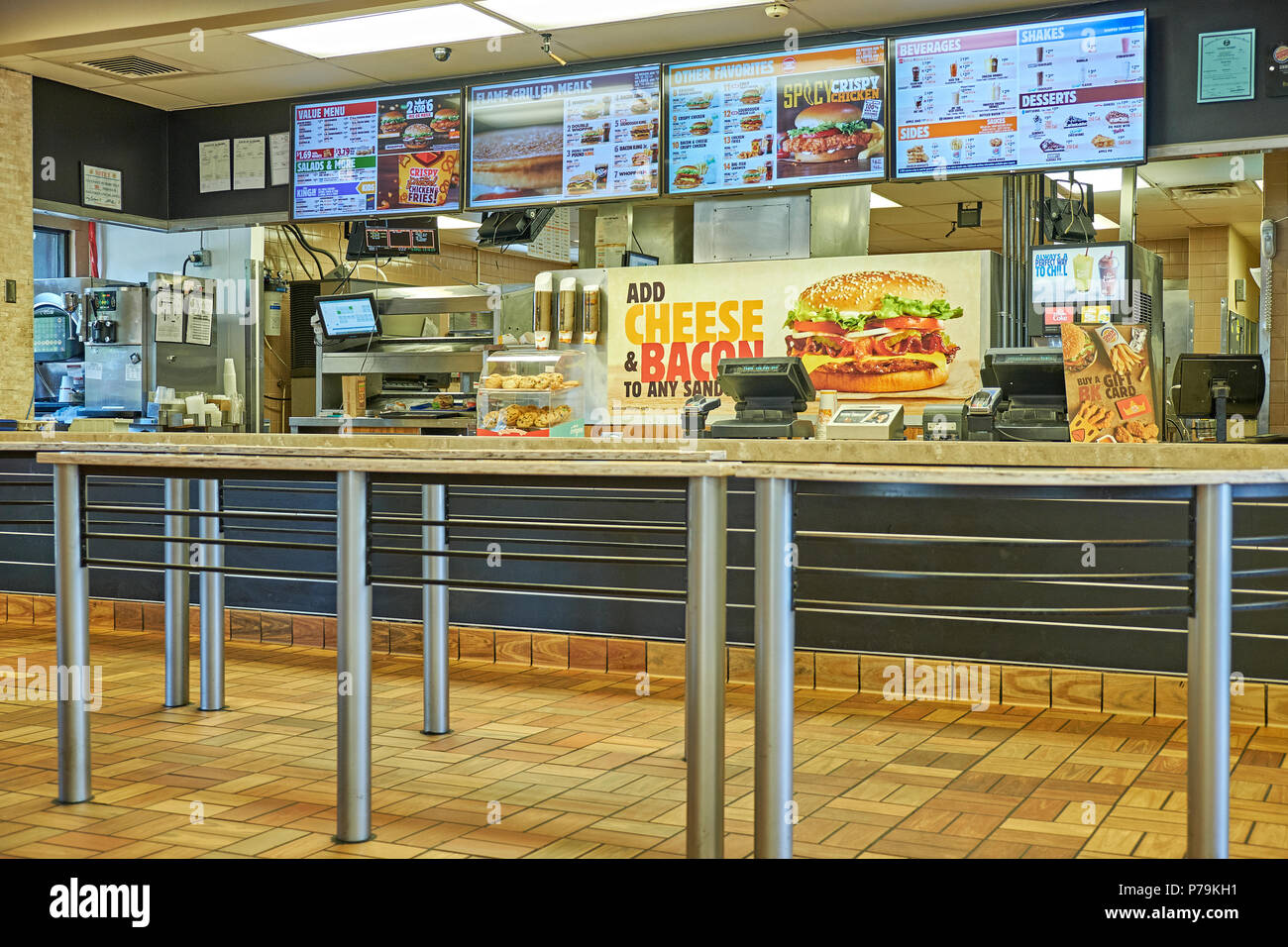 Interior Service Counter Of A Burger King Fast Food Restaurant In
