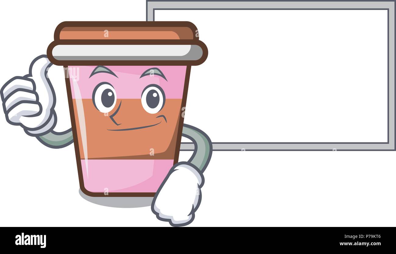 Thumbs up with board coffee cup character cartoon Stock Vector Image ...