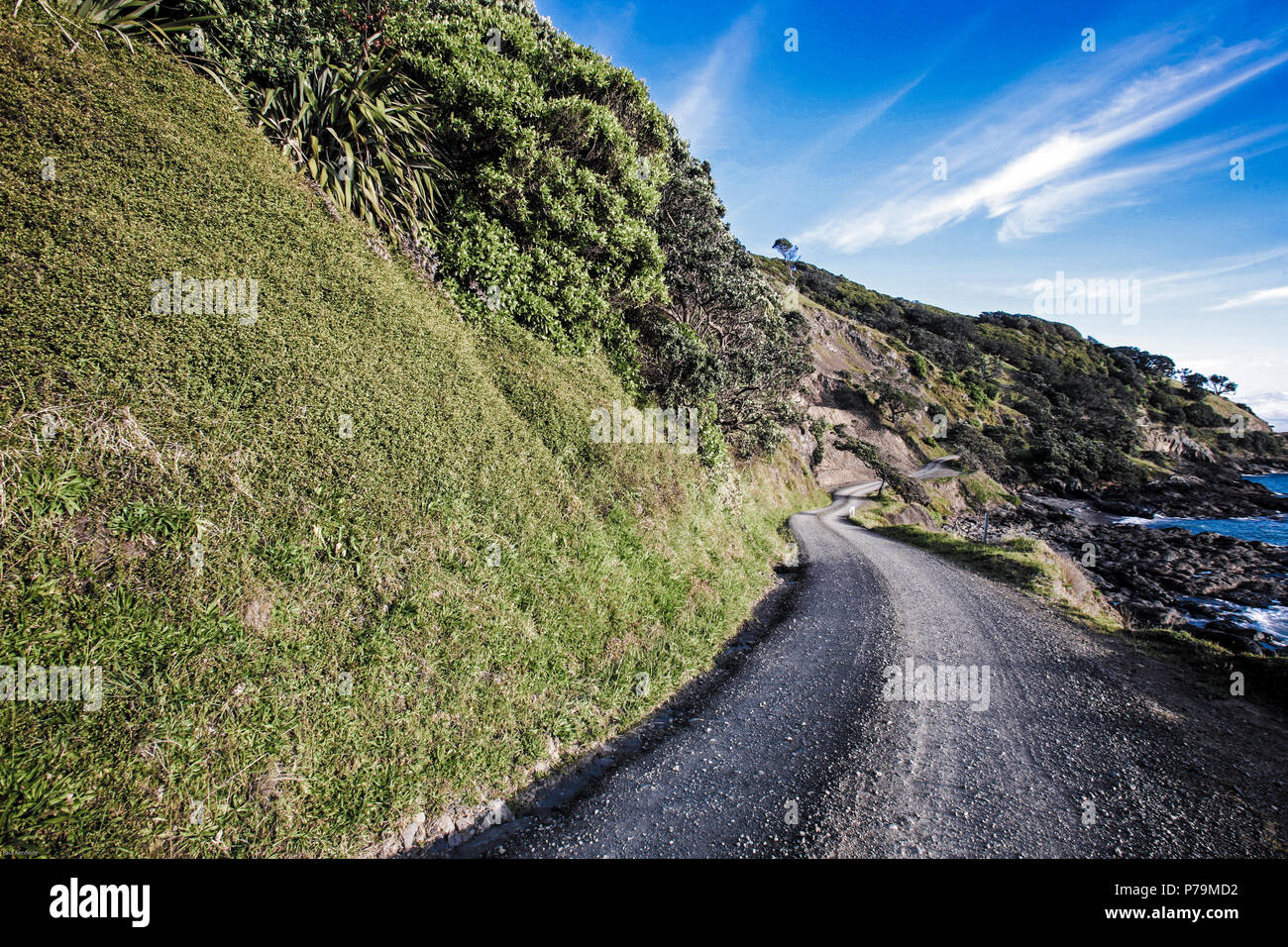 Shingle road Colville on the Coromandel Peninsula, New Zealand Stock Photo